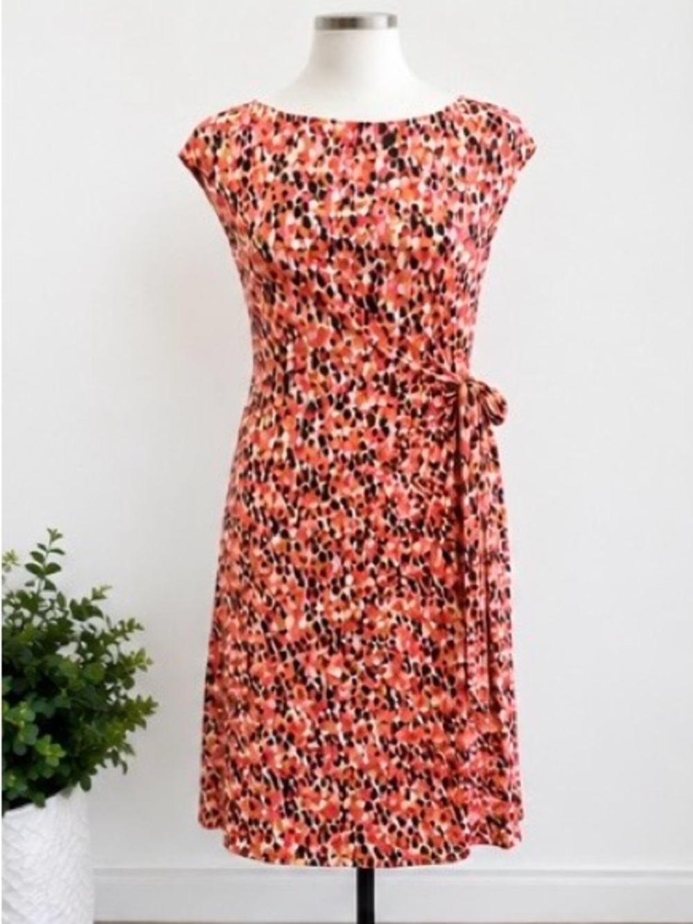 Black Label by Evan-Picone Floral Dress Size 10 Side Tie Belt Career